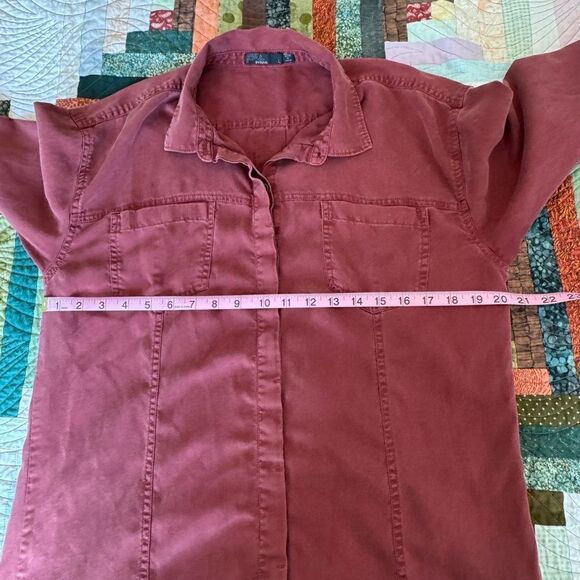 Prana Doryan Shirt Dress Women's Large Vino Button Front Roll Tab Sleeve Tencel - Picture 5 of 9